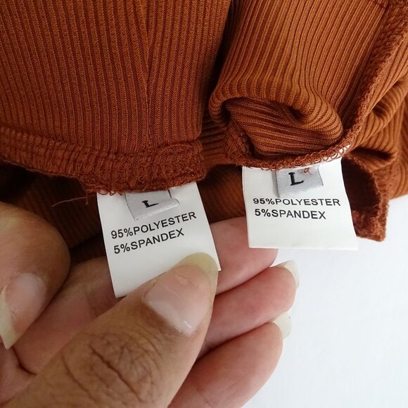 Brown 2-Piece Ribbed Long Sleeve Crop Top and Wide Leg Pants Women Size L - Picture 10 of 16